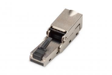 CAT 6A Feldstecker abwinkelbar,  STP mit Staubschutzkappe, Knickschutz 